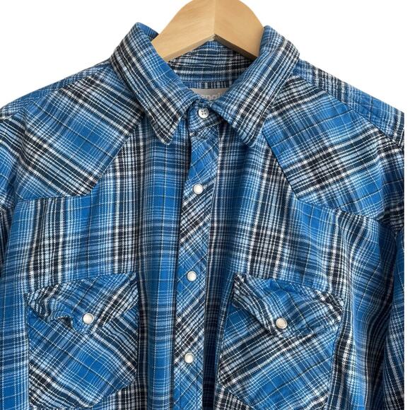 Vintage Wrangler Mens Shirt‎ Flannel Plaid Pearl Snap Cowboy Western Rodeo Ranch - Picture 9 of 9